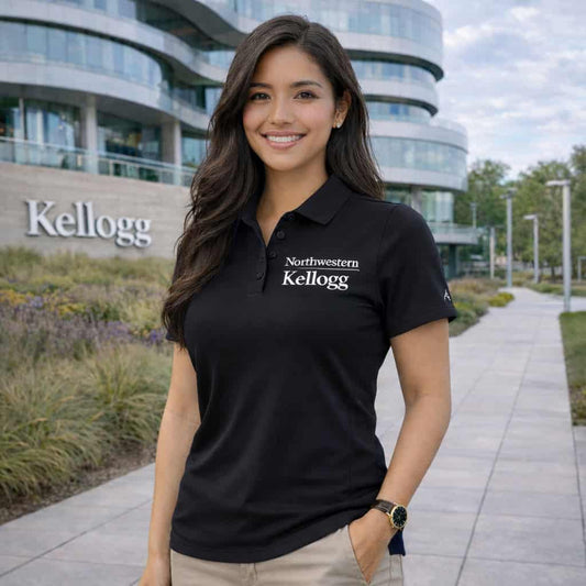 Northwestern I Kellogg Antigua Women's Legacy Pique Polo in Black