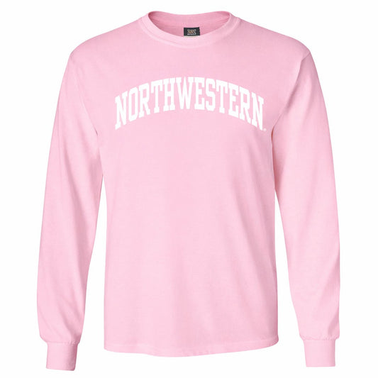 Northwestern University Wildcats Men's MV Light Pink Classic Long Sleeve Tee with One Color Arch Design