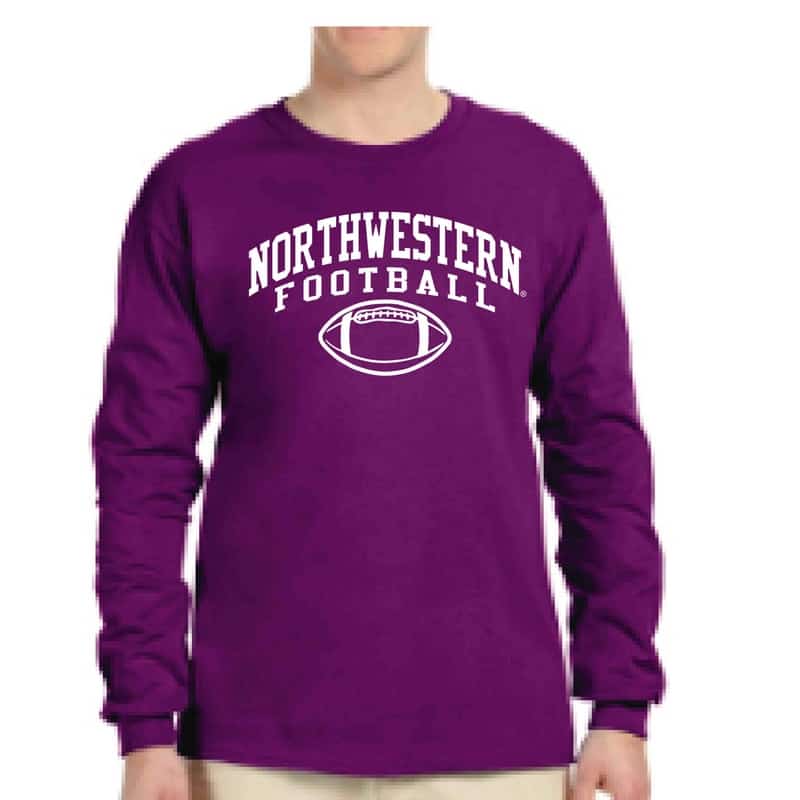 Northwestern University Wildcats Purple Long Sleeve Tee Shirt with Northwestern Football Design