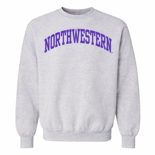 Northwestern University Wildcats Men's MV Pro-Weave Super-Heavy Marble Heather Crewneck Sweatshirt with One Color Arch Design