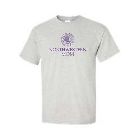 Northwestern University Wildcats Light Grey Short Sleeve Tee Shirt with Mom Design