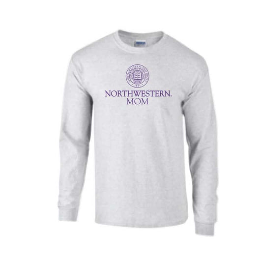 Northwestern University Wildcats Light Grey Long Sleeve Tee Shirt with Mom Design