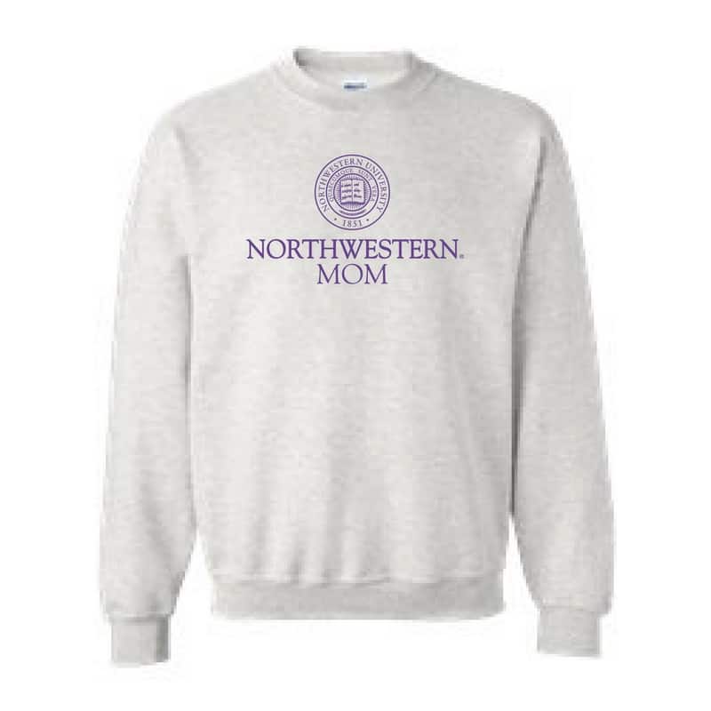 Northwestern University Wildcats Light Grey Crewneck Sweatshirt With Mom Design