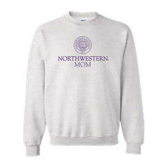 Northwestern University Wildcats Light Grey Crewneck Sweatshirt With Mom Design