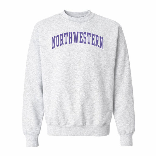 Northwestern University Wildcats Men's MV Pro-Weave Super-Heavy Marble Heather Crewneck Sweatshirt with Two Color Arch Design