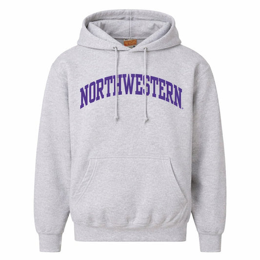 Northwestern University Wildcats Men's MV Super-Heavy Pro-Weave Fleece Marble Heather Hooded Sweatshirt with One Color Arch Design