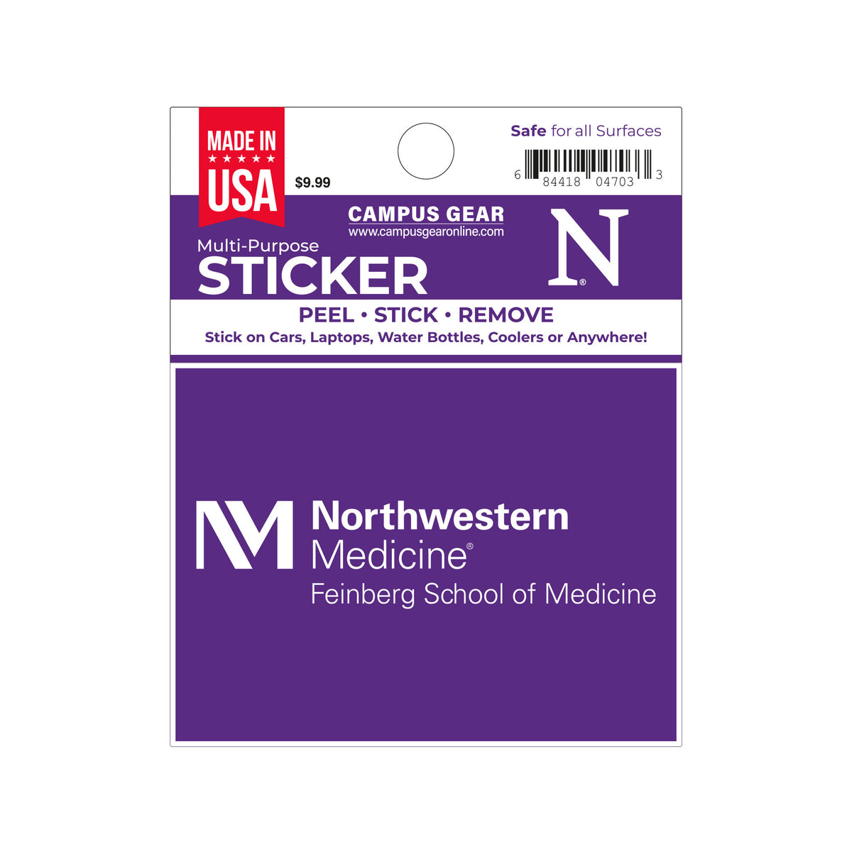 Northwestern University Feinberg School of Medicine Full Color Outside Application 3"X4" Rectangular Multi-Purpose Sticker
