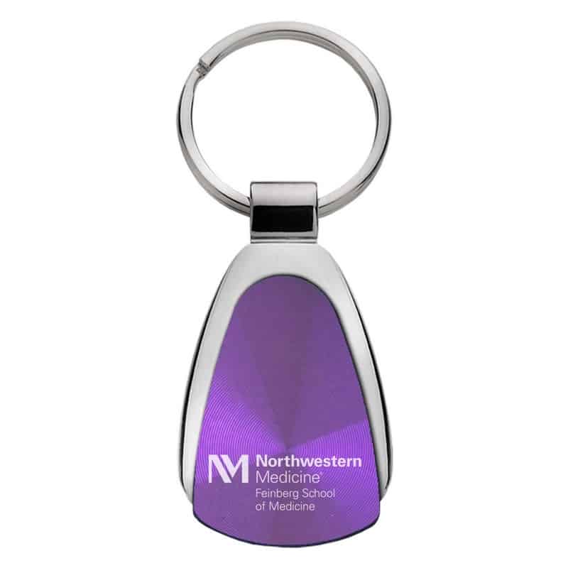 Northwestern University Wildcats Laser Engraved Purple Teardrop Keychain with Northwestern Medicine Design