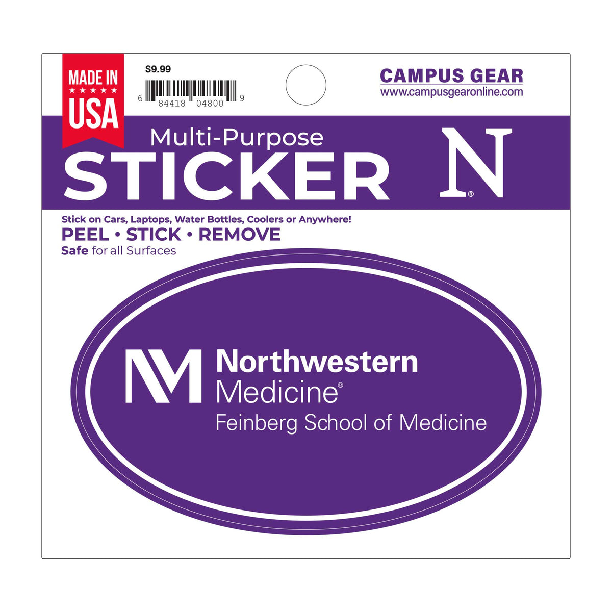 Northwestern University Feinberg School of Medicine Full Color Outside Application 3"X5" Oval Multi-Purpose Sticker