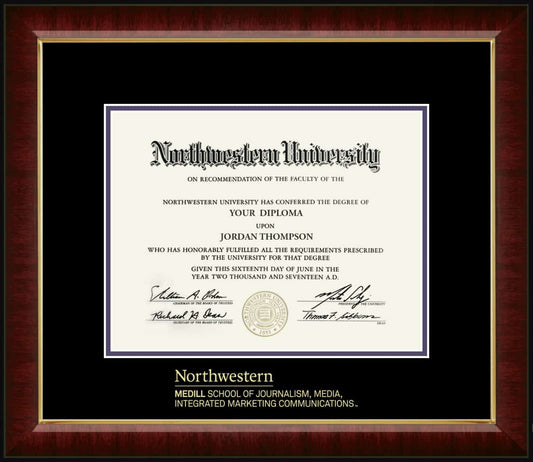 Northwestern University Wildcats Gold Embossed Medill School of Journalism Design Diploma Frame in Murano with black and purple mats