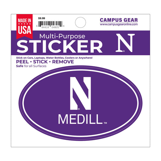 Northwestern University Medill School of Journalism Full Color Outside Application 3"X5" Oval Multi-Purpose Sticker with N Design