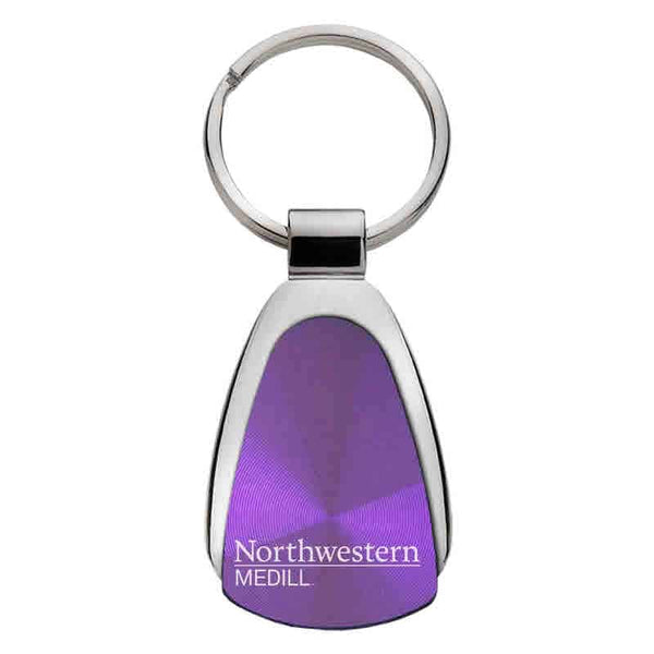 Northwestern University Wildcats Laser Engraved Purple Teardrop Keychain with Medill Design