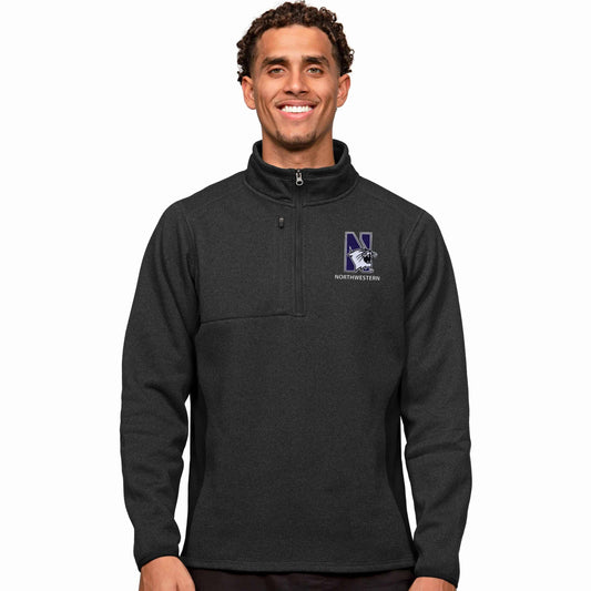 Northwestern Wildcats Men's Antigua Black Heather Multi Course Pullover 1/4 Zip with N-Cat Design