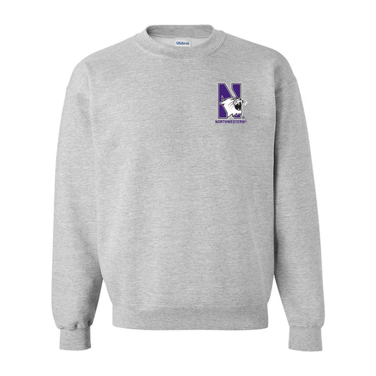 Northwestern University Wildcats Men's Sport Grey Crewneck Sweatshirt with Left Chest Embroidered N-Cat & Northwestern Design