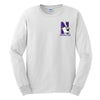 Northwestern University Wildcats Men's White Long Sleeve Tee Shirt with Left Chest Embroidered N-Cat & Northwestern Design