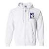 Northwestern University Wildcats Men's White Full-Zip Hooded Sweatshirt with Left Chest Embroidered N-Cat & Northwestern Design