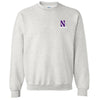Northwestern University Wildcats Men's Ash Grey Crewneck Sweatshirt with Left Chest Embroidered Stylized N & Northwestern Design
