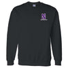 Northwestern University Wildcats Men's Black Crewneck Sweatshirt with Left Chest Embroidered Stylized N & Northwestern Design