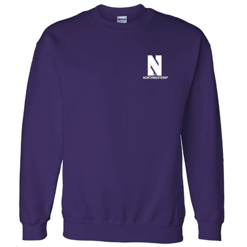 Northwestern University Wildcats Men's Purple Crewneck Sweatshirt with Left Chest Embroidered Stylized N & Northwestern Design