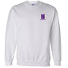 Northwestern University Wildcats Men's White Crewneck Sweatshirt with Left Chest Embroidered Stylized N & Northwestern Design