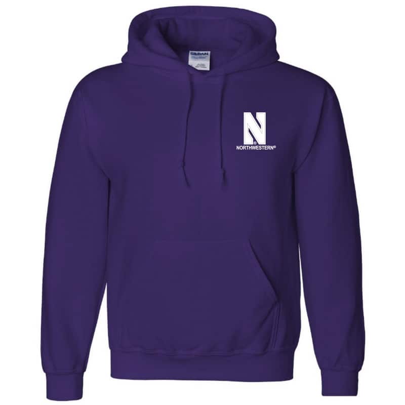 Northwestern University Wildcats Men's Purple Hooded Sweatshirt with Left Chest Embroidered Stylized N & Northwestern Design