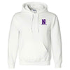 Northwestern University Wildcats Men's White Hooded Sweatshirt with Left Chest Embroidered Stylized N & Northwestern Design