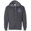 Northwestern University Wildcats Men's Black Heather Full-Zip Hooded Sweatshirt with Left Chest Embroidered Stylized N & Northwestern Design