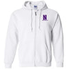 Northwestern University Wildcats Men's White Full-Zip Hooded Sweatshirt with Left Chest Embroidered Stylized N & Northwestern Design