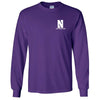 Northwestern University Wildcats Men's Purple Long Sleeve Tee Shirt with Left Chest Embroidered Stylized N & Northwestern Design