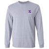 Northwestern University Wildcats Men's Sport Grey Long Sleeve Tee Shirt with Left Chest Embroidered Stylized N & Northwestern Design