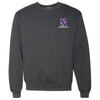 Northwestern University Wildcats Men's Black Heather Crewneck Sweatshirt with Left Chest Embroidered Stylized N & Northwestern Design