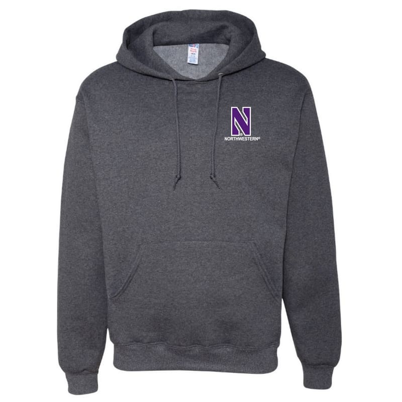 Northwestern University Wildcats Men's Black Heather Hooded Sweatshirt with Left Chest Embroidered Stylized N & Northwestern Design