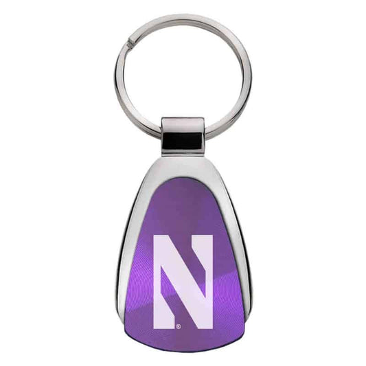 Northwestern University Wildcats Laser Engraved Purple Teardrop Key Chain with Stylized N Design
