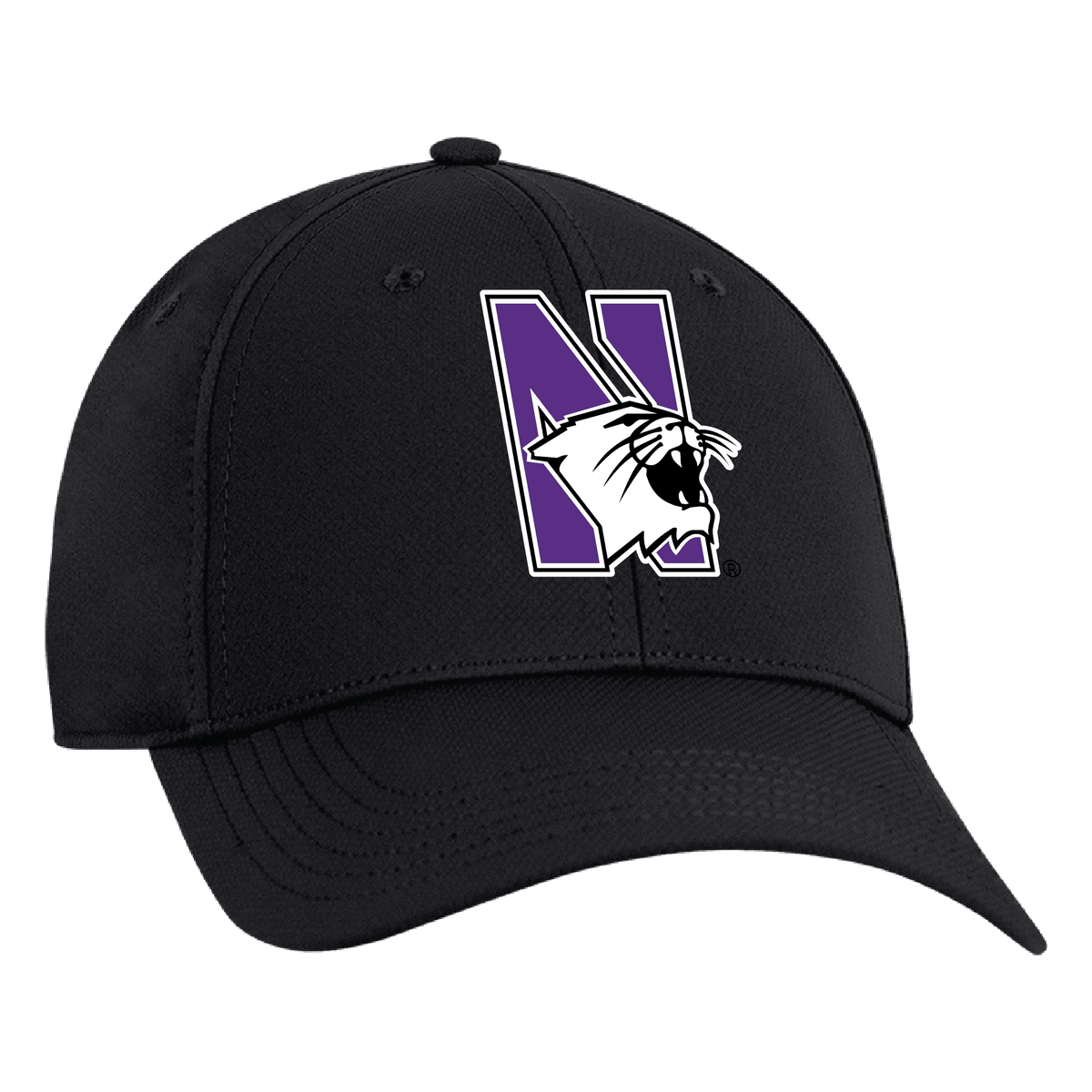 Northwestern University Wildcats Ahead Constructed Performance Black Velcro Back Hat with N-Cat Design