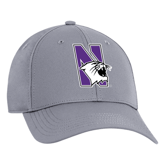 Northwestern University Wildcats Ahead Constructed Performance Light Grey Velcro Back Hat with N-Cat Design