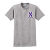Northwestern University Wildcats Men's Sport Grey Short Sleeve Tee Shirt with Left Chest Embroidered Stylized N & Northwestern Design