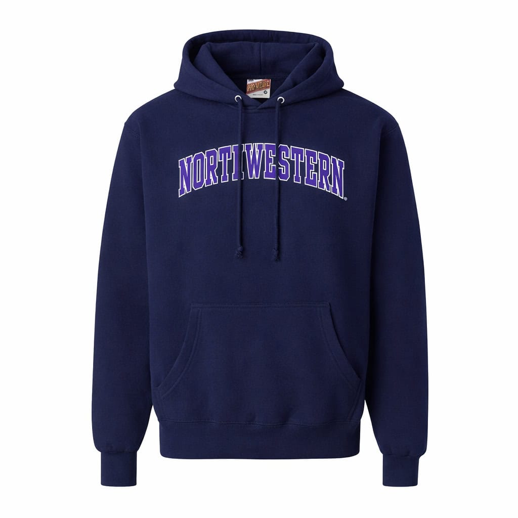 Northwestern University Wildcats Men's MV Super-Heavy Pro-Weave Fleece Navy Hooded Sweatshirt with Two Color Arch Design