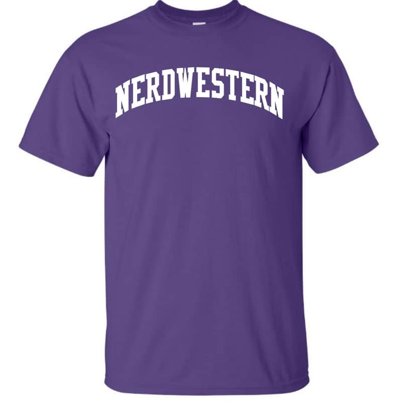 Purple Short Sleeve Tee Shirt with "Nerdwestern" Design