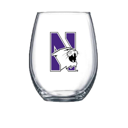 Northwestern University Wildcats 15 oz. Stemless Wine Glass with N-Cat Design-2