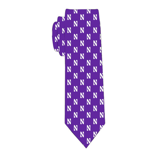 Northwestern University Wildcats Purple Skinny Necktie with All Over Scattered N Design