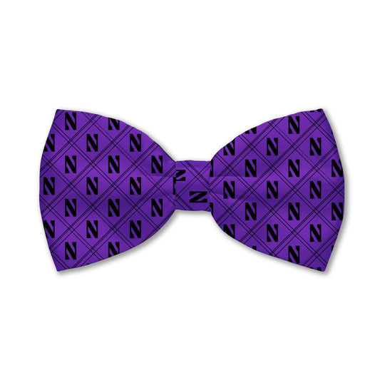 Northwestern University Wildcats Purple Pretied Bowtie with All Over Diamond Pattern N Design