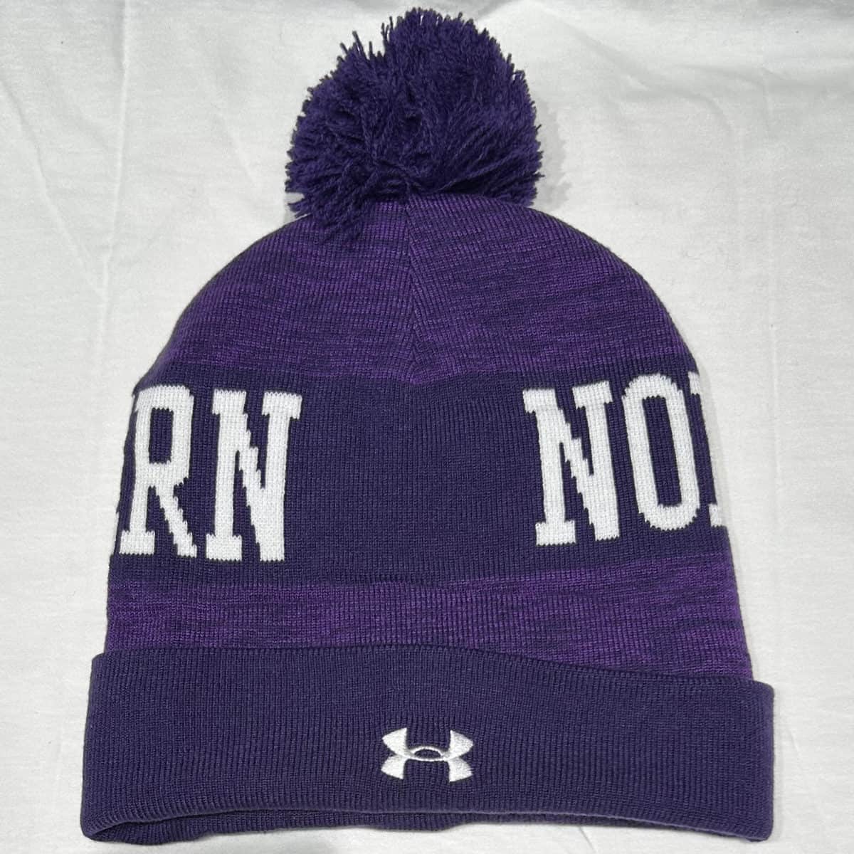 NU Under Armour Purple Knit Hat w Pom Rear UA Logo