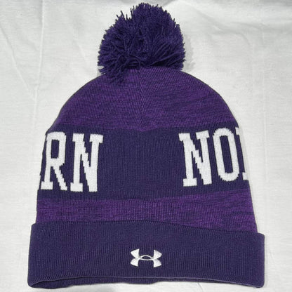 NU Under Armour Purple Knit Hat w Pom Rear UA Logo