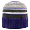 Northwestern University Wildcats Adult Multicolor Old Fahion Stripped Cuffed Knit Hat With a Small Woven N Logo Label