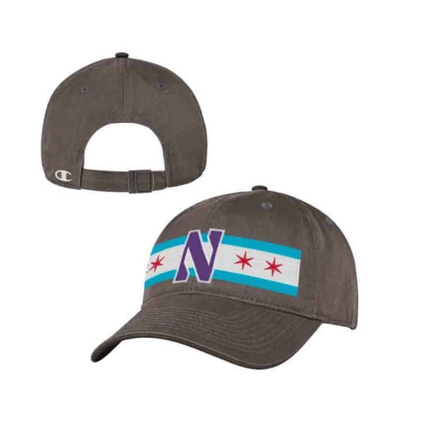 Northwestern University Wildcats Champion Unconstructed Adjustable Light Grey Hat with Chicago Flag & Stylized N Design