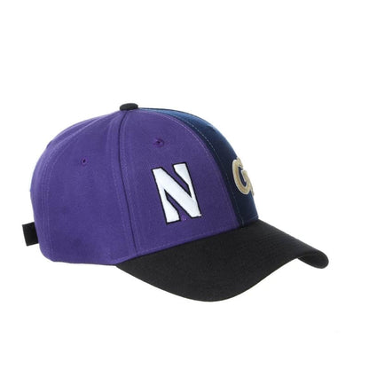 Northwestern University Wildcats House Divided Hat with Georgia Tech Yellow Jackets