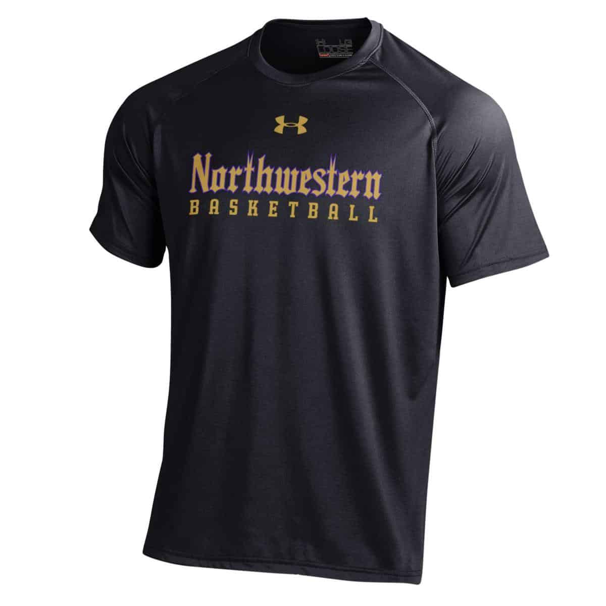 Northwestern University Wildcats Youth Under Armour Tactical Tech™ Black Short Sleeve T-Shirt with Northwestern Basketball Gothic Design