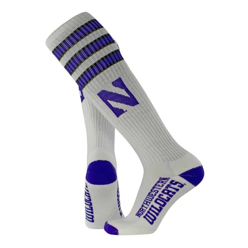 Northwestern University Wildcats Adult White Throwback Over-Calf Socks With Stylized N Design