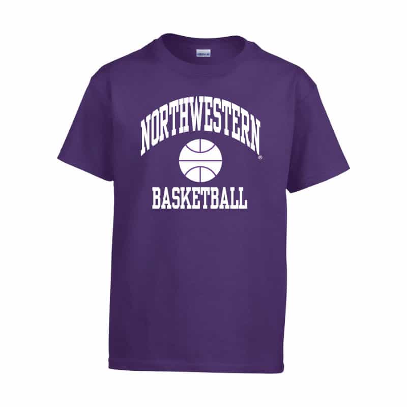 Northwestern University Wildcats Purple Short Sleeve Tee Shirt with Basketball Design