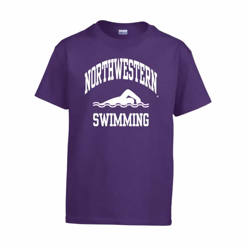 Northwestern Wildcats Purple Short Sleeve Tee Shirt with Swimming Design